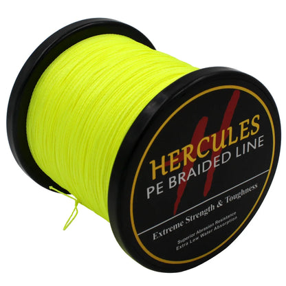 Braided Fishing Line Fluorescent Yellow Multifilament Fishing Cord Strong 4 Strands