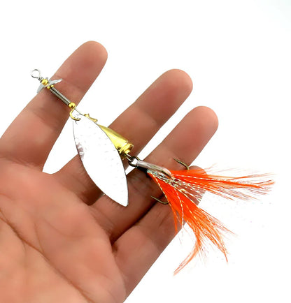 Hengjia 1pcs Spinner Spoon Bait Rooster Tail Fishing Lure with Treble Hooks Jig Metal Spinnerbait Fishing Tackle for Bass Trout