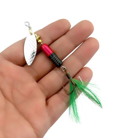 Hengjia 1pcs Spinner Spoon Bait Rooster Tail Fishing Lure with Treble Hooks Jig Metal Spinnerbait Fishing Tackle for Bass Trout