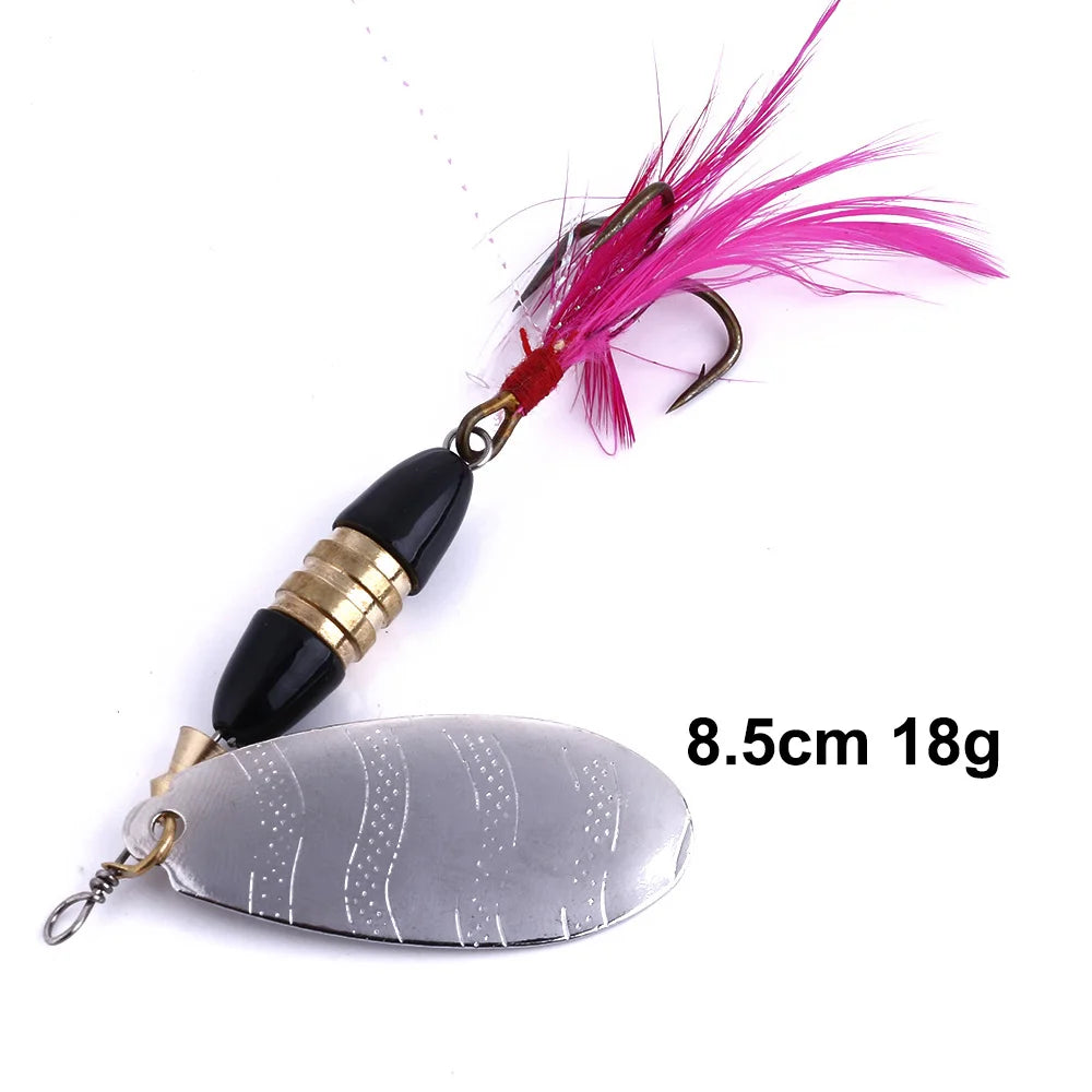 Hengjia 1pcs Spinner Spoon Bait Rooster Tail Fishing Lure with Treble Hooks Jig Metal Spinnerbait Fishing Tackle for Bass Trout