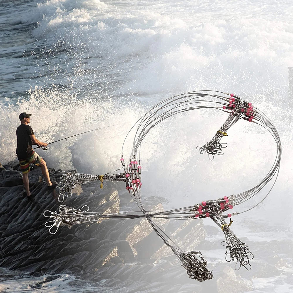 Stainless Steel Fishing Wire Leader Rigs Trace With Swivel Snaps Beads Arms Fishing Rigs