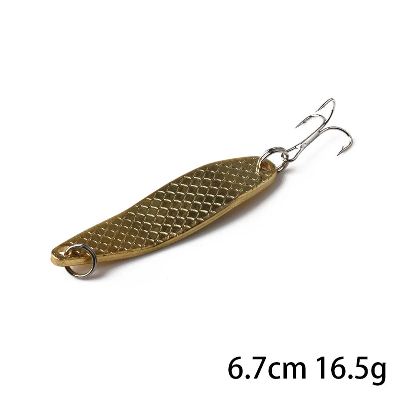 Hengjia 1pcs Metal Bait Spoon Lure with Treble Hook Gold /Silver River Fishing Lure for Bass Pike Perch