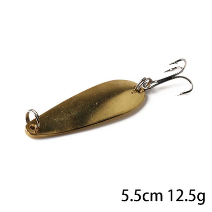 Hengjia 1pcs Metal Bait Spoon Lure with Treble Hook Gold /Silver River Fishing Lure for Bass Pike Perch