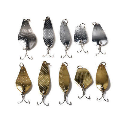 Hengjia 1pcs Metal Bait Spoon Lure with Treble Hook Gold /Silver River Fishing Lure for Bass Pike Perch
