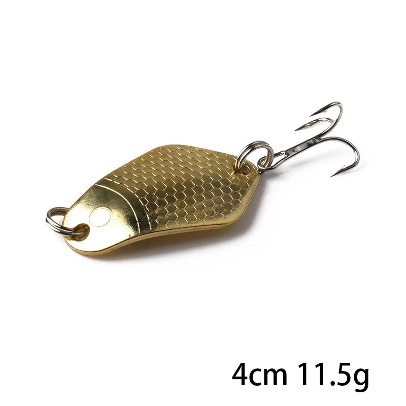 Hengjia 1pcs Metal Bait Spoon Lure with Treble Hook Gold /Silver River Fishing Lure for Bass Pike Perch