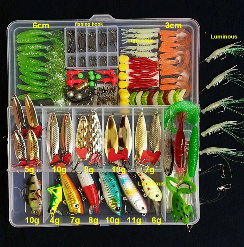 Kit Fishing Lures Set Hard Artificial Wobblers Metal Jig Spoons Soft Lure Fishing Silicone Bait Fishing