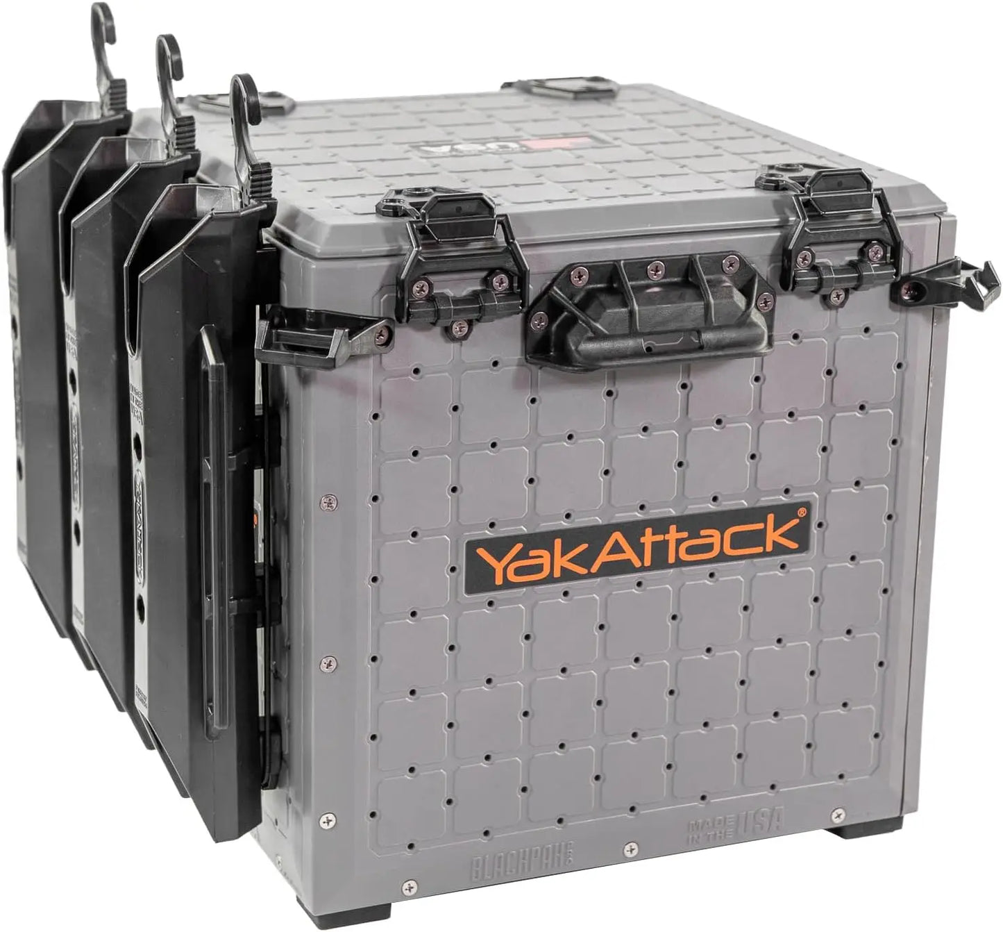 YakAttack BlackPak Pro 13" x 13" Fishing Crate with 3 Rod Holders - Battleship Grey | Compact Tackle Storage Box & Gear Organize