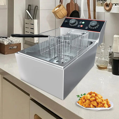 Commercial Electric Deep Fryer with Baskets Stainless Steel Adjustable Temperature Deep Fryer for Restaurant and Home