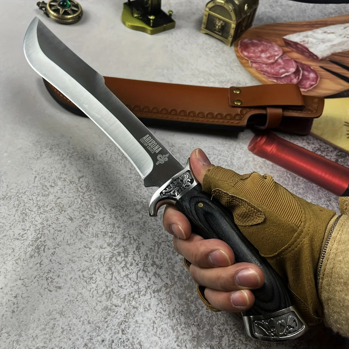 1 Knife, Black Wooden Handle Outdoor Knife, High Hardness Portable Knife, Fixed Blade, High-Quality Straight Knife, Used for Hiking, Mountaineering Adventure, Survival, Camping Supplies, Camping Supplies, Outdoor Activity Kni