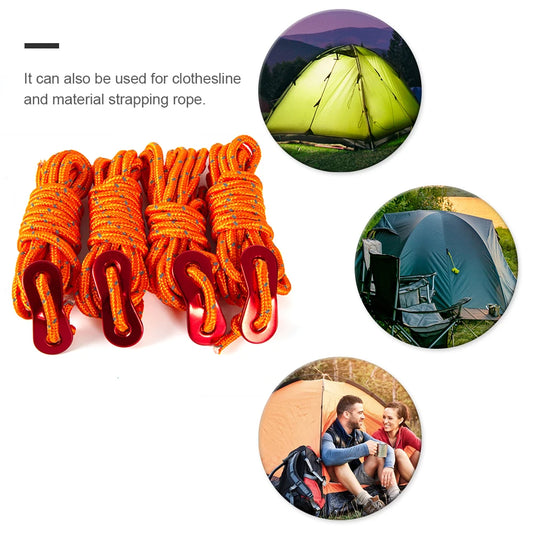 4pcs Tent Wind Rope Cord Tensioner   High-strength Reflective Lanyard Rope with 2 Holes Buckle