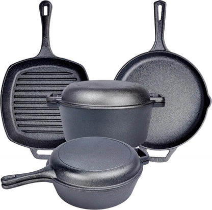 Pan Cooking Set - Cast iron skillet and square baking pan with lid - Outdoor camping cookware