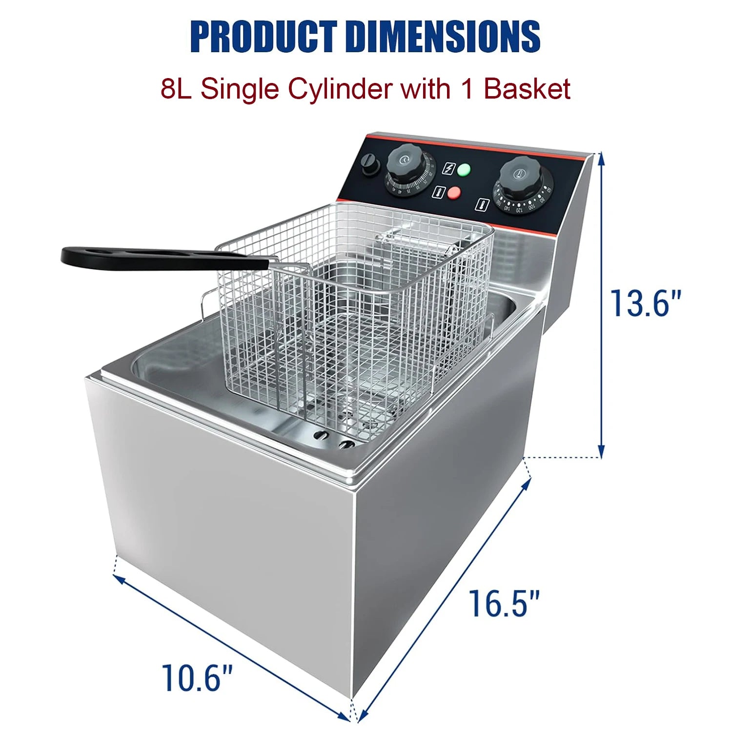 Commercial Electric Deep Fryer with Baskets Stainless Steel Adjustable Temperature Deep Fryer for Restaurant and Home