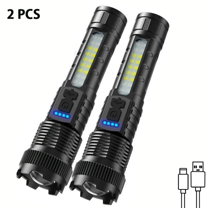 2pcs Rechargeable Zoomable Super Bright Flashlight for Emergency Power Outage,