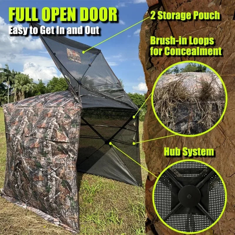 New,360 Degree See Through Hunting Blind 2/3/4 Person Ground Camouflage