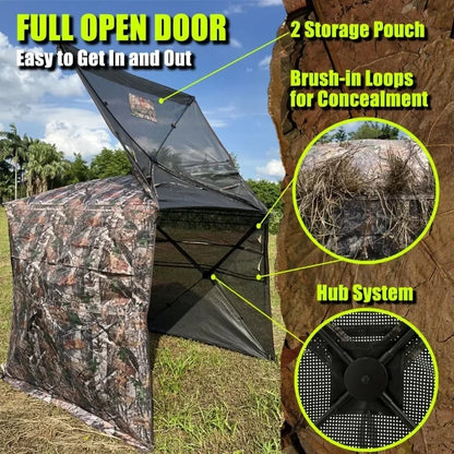 New,360 Degree See Through Hunting Blind 2/3/4 Person Ground Camouflage