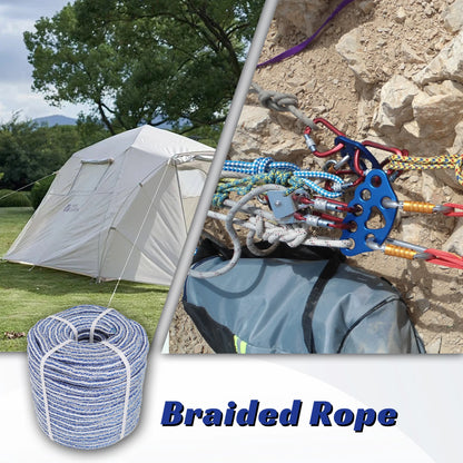 High Strength 20000lbs 3/4 Inch 24 Strand Braided Polyester Rope 200Ft White-Blue-for Tree Climbing Rigging, Arborist