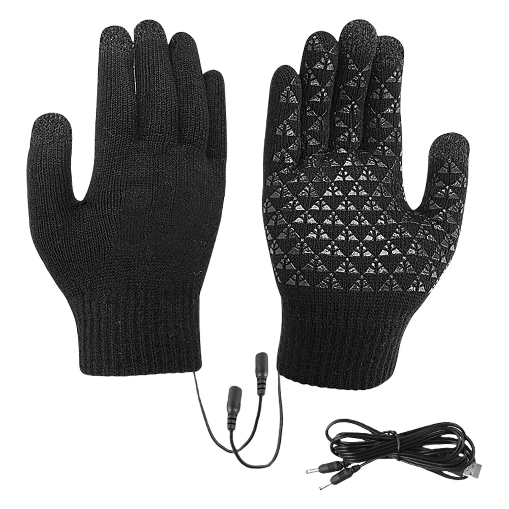 Winter Snowboard Gloves Touch Screen Knitted Gloves Hand Warmer USB Heated Gloves for Backpacking Mountaineering Riding Camping