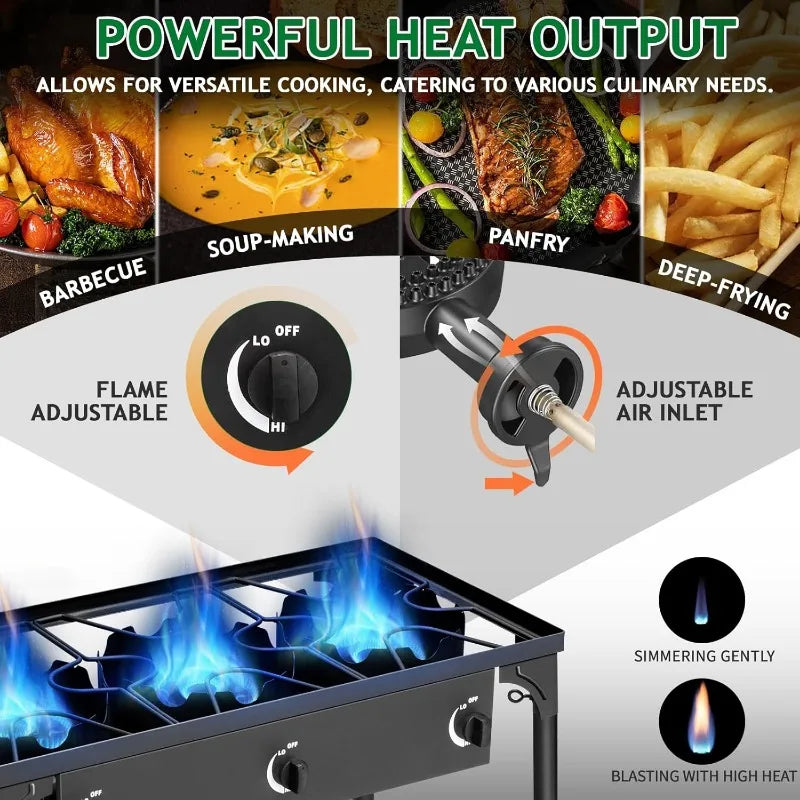 3 Burner Propane Gas Stove for Outdoor Cooking,