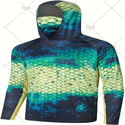 Army Green Camo Colorful Hoodie with Face Mask UV 50+Gaiter Fishing Clothing Men&