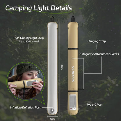 SELORSS Solar Camping Lantern, Portable Camping Light Waterproof