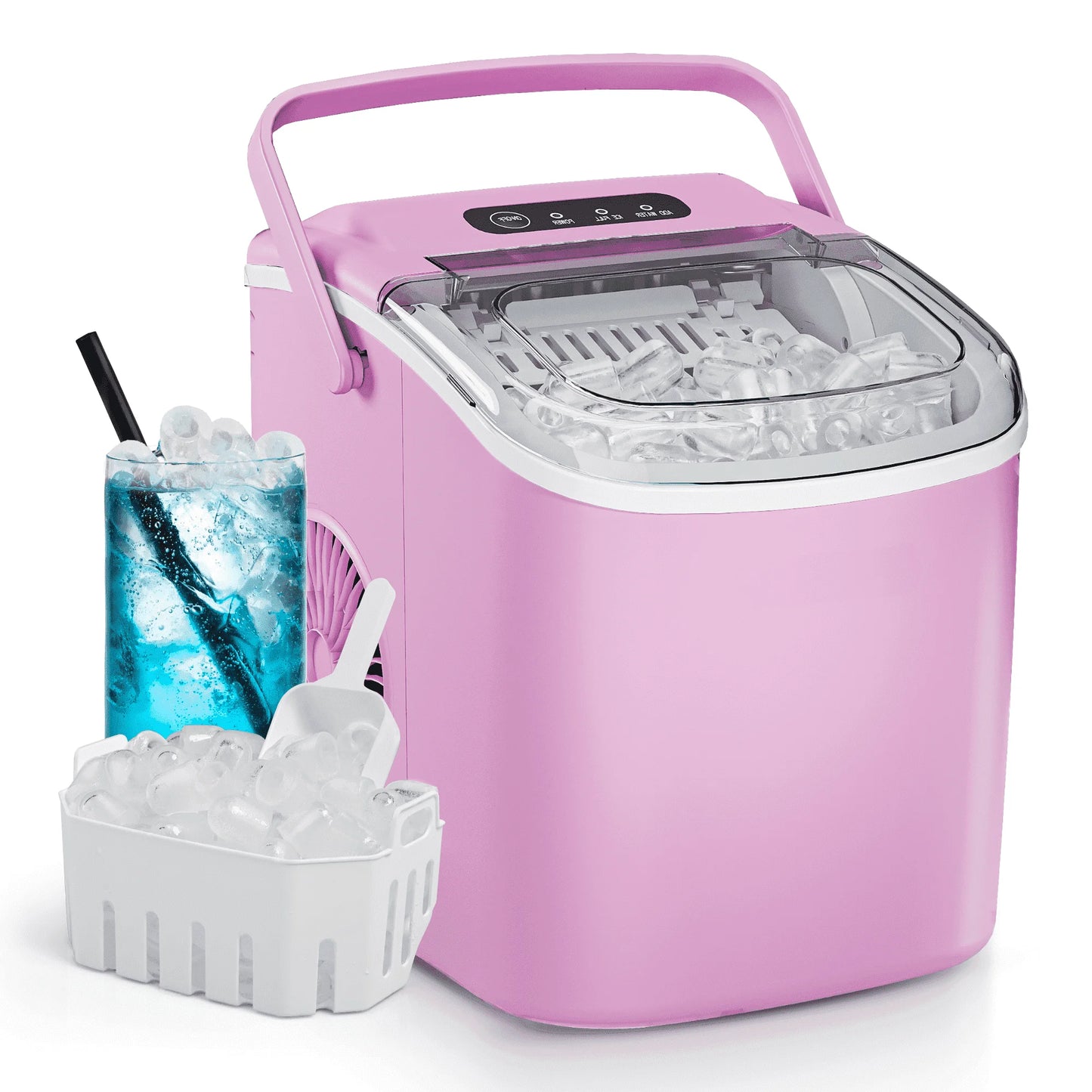 Simzlife Countertop Ice Maker with Handle, 9 bullet ice in 6 Mins, 26Lbs/24H, Self-Cleaning, Ice Maker with Basket and Scoop