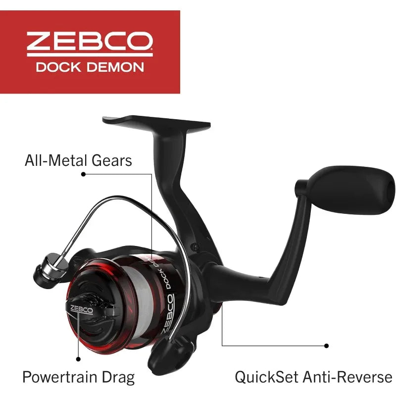 Zebco Dock Demon Spinning Reel or Spincast Reel and Fishing Rod Combo, 30-Inch Durable Fiberglass Rod, QuickSet Anti-Reverse Fis