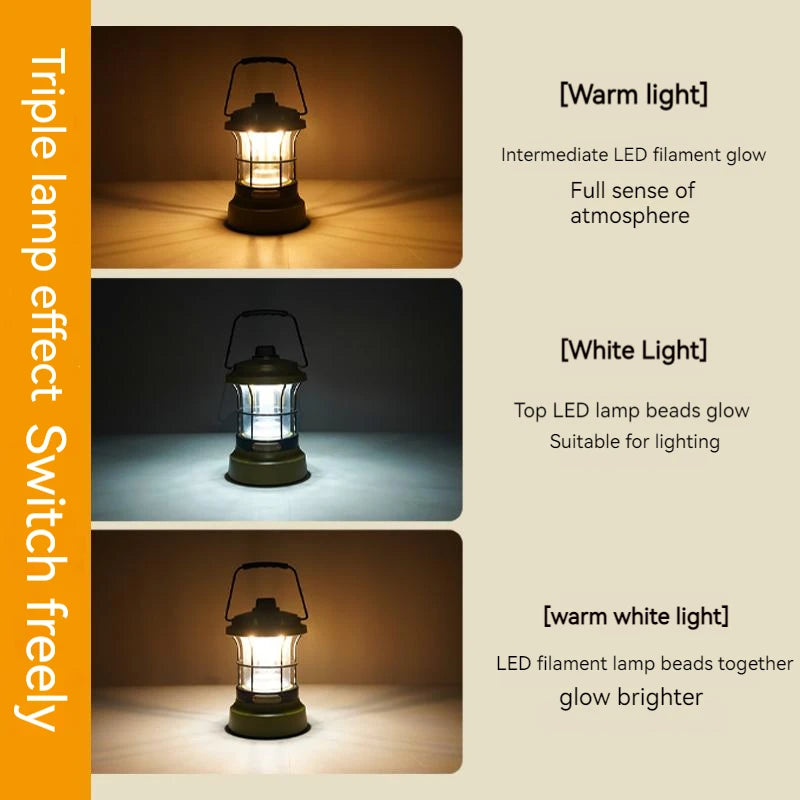 Retro Lamp Portable Camping Lantern USB Recharge Camping Tent Lighting Camping Equipment