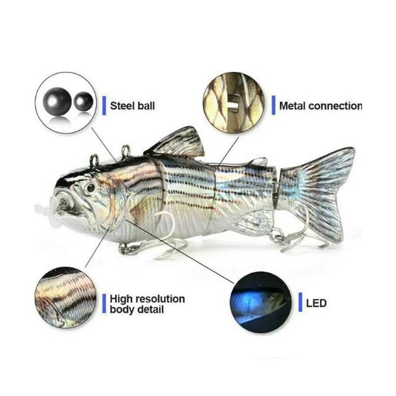 NEW 3.5in Automatic Swimbait Robotic Electric Fishing Lure Auto Multi Jointed Bait USB Rechargeable