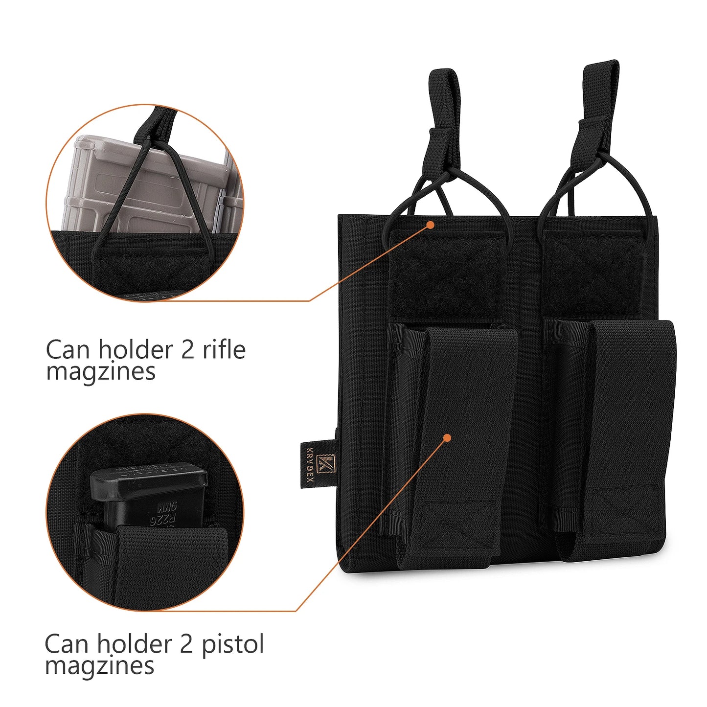 KRYDEX Tactical Double Magazine Pouch 556 M4 M16 AR15 Rifle 9mm Pistol Mag Pouches Carrier Black Shooting Accessories