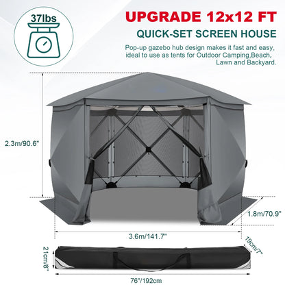 Pop up Gazebo Screen Tent Screen House for Camping,12x12FT Screen Room with Removable Roof,Outdoor Screened Gazebo  Hub Tent