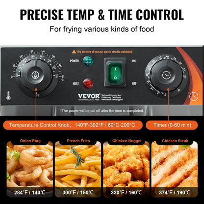 Commercial Deep Fryer Electric Countertop Fryer with Basket 11.6Qt Stainless Steel Single Oil Fryer w/Time&Temp Control