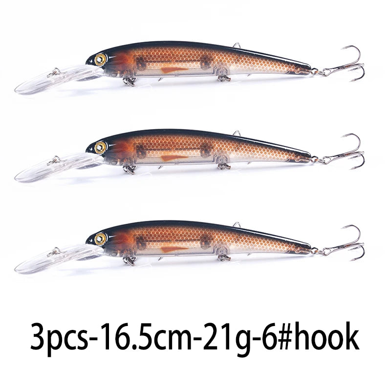 16.5cm 21g 6# Hook Deep Diving Large Minnow Wobbler Lure Artificial Hard Bait Crankbait Bass Pike Walleye Perch Fishing Gear