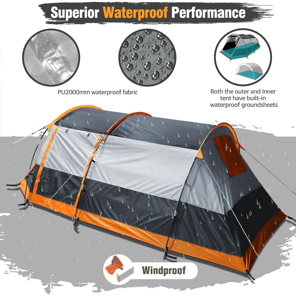 Camping Tents Tunnel Tent 4 Person Family Tents with 2 Doors
