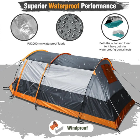 Camping Tents Tunnel Tent 4 Person Family Tents with 2 Doors