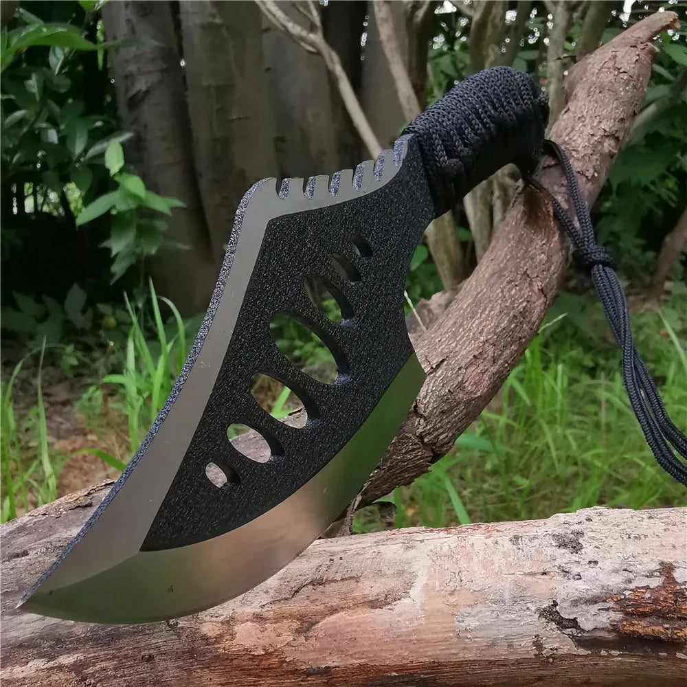 Portable Outdoor Jungle Camping Axe &amp; Knife - Non-Slip Handle, Full Tang Stainless Steel Blade (58HRC) with Nylon Sheath, 27CM H