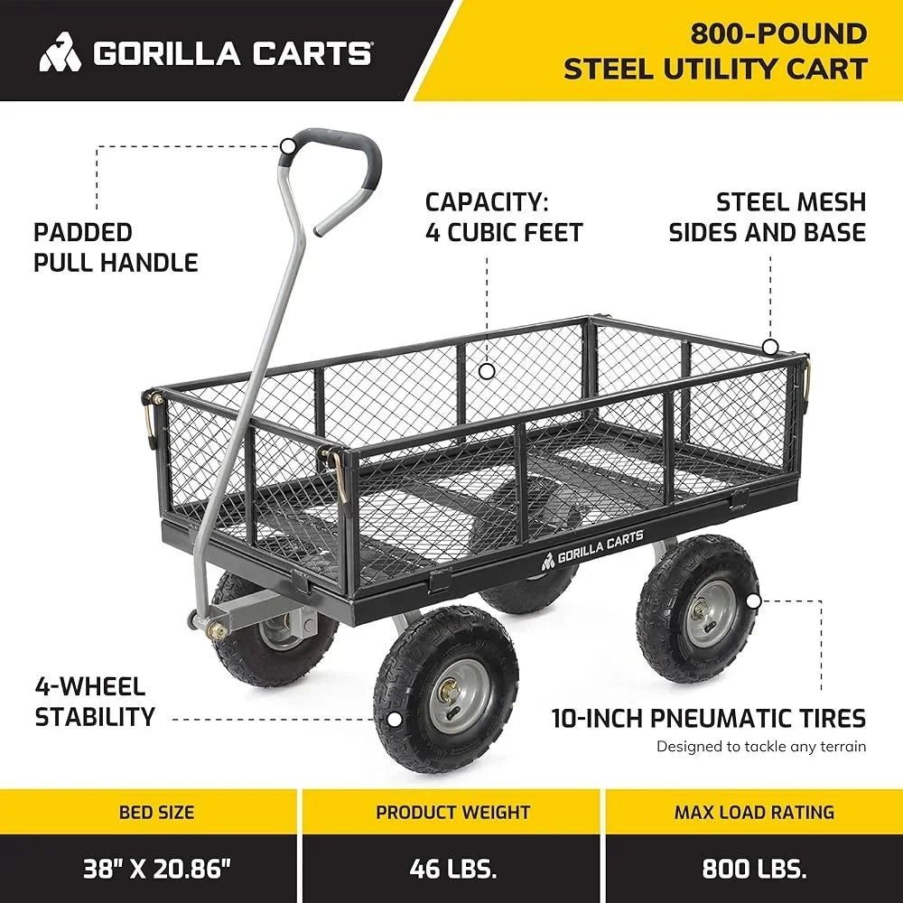 Heavy Duty Steel Utility Cart Garden Wagon with Removable Sides 800lb