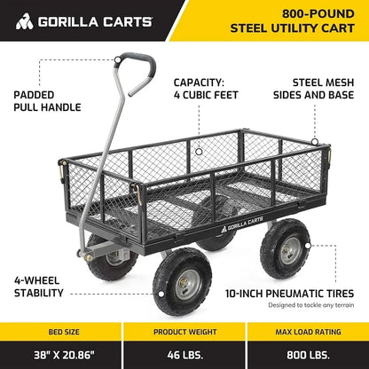 Heavy Duty Steel Utility Cart Garden Wagon with Removable Sides 800lb