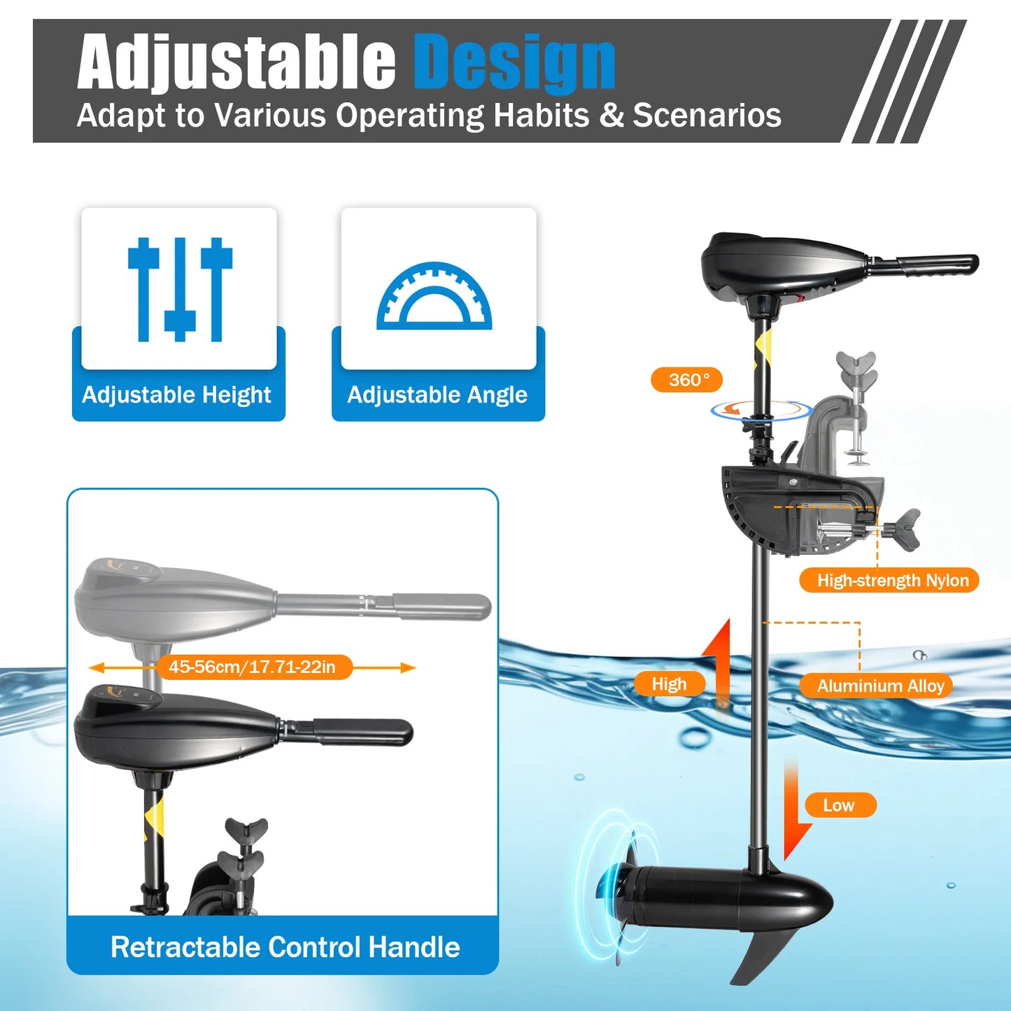 80LBS Thrust Electric Trolling Motor Engine,1.2HP Heavy Duty Fishing Boat Engine outboard motor 12V  for Kayak Inflatable Boats