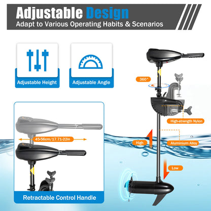 80LBS Thrust Electric Trolling Motor Engine,1.2HP Heavy Duty Fishing Boat Engine outboard motor 12V  for Kayak Inflatable Boats