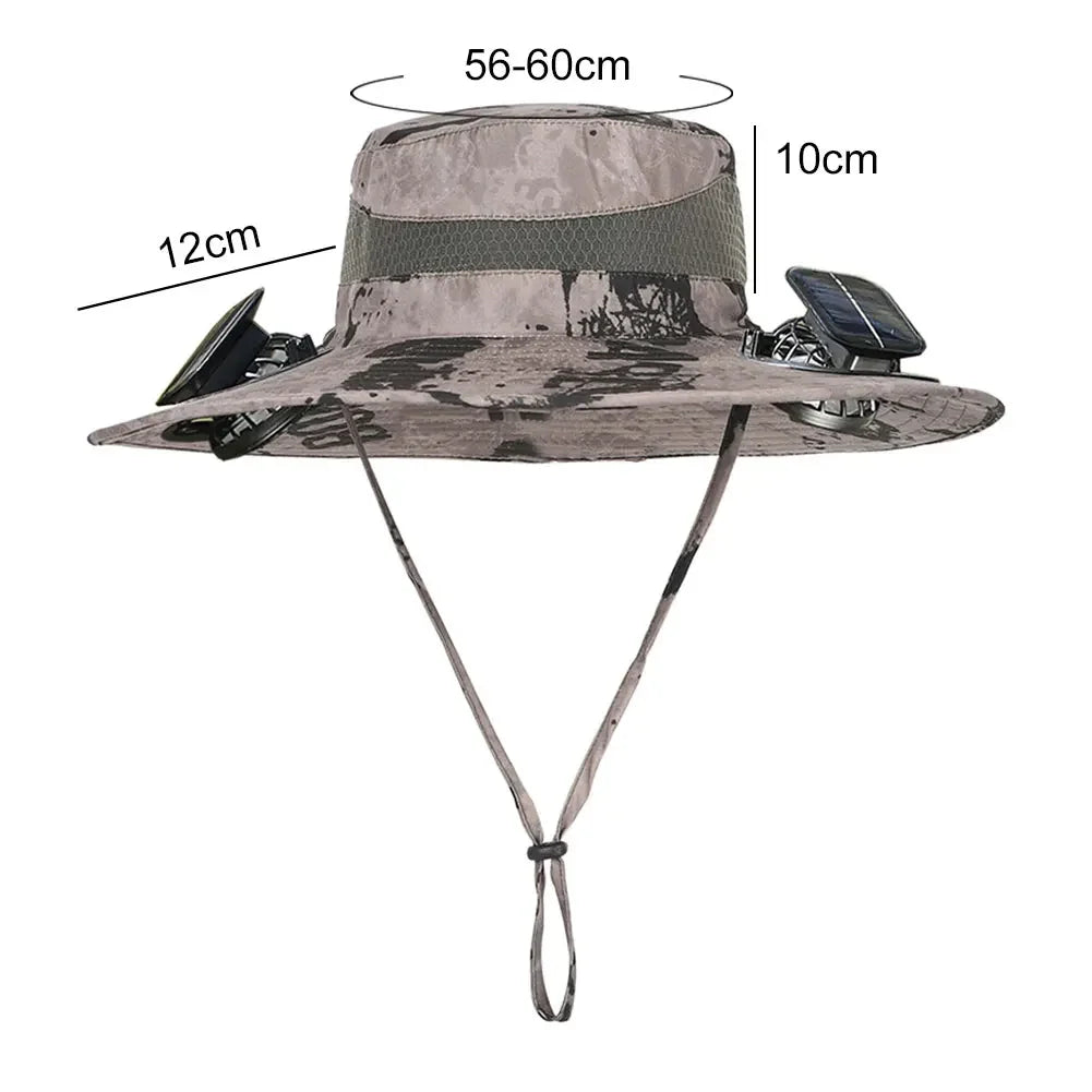Outdoor Solar Fan  with 1/2 Solar Powered Fans Cap Breathable Wide Brim Fishing Hat for Camping Hiking