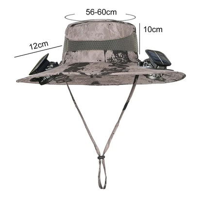 Outdoor Solar Fan  with 1/2 Solar Powered Fans Cap Breathable Wide Brim Fishing Hat for Camping Hiking