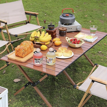 Portable Roll-Top Camping Table Folding Picnic Table with Carry Bag Lightweight Outdoor Dining Easy Setup 4-6 People