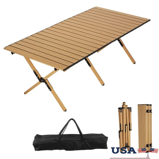 Portable Roll-Top Camping Table Folding Picnic Table with Carry Bag Lightweight Outdoor Dining Easy Setup 4-6 People