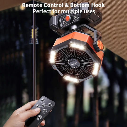 Camping Fan 4 LED Lantern 8 Speeds Desk Fan Portable Outdoor Fan
