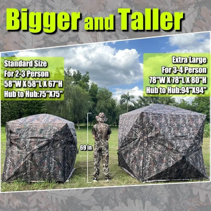 New,360 Degree See Through Hunting Blind 2/3/4 Person Ground Camouflage