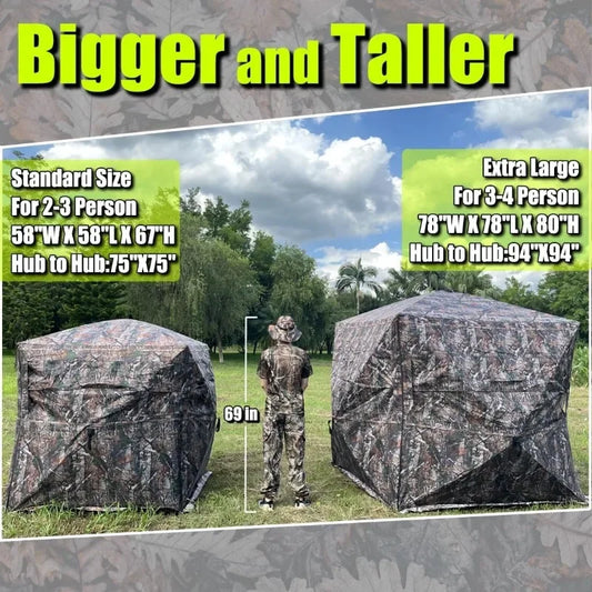 New,360 Degree See Through Hunting Blind 2/3/4 Person Ground Camouflage
