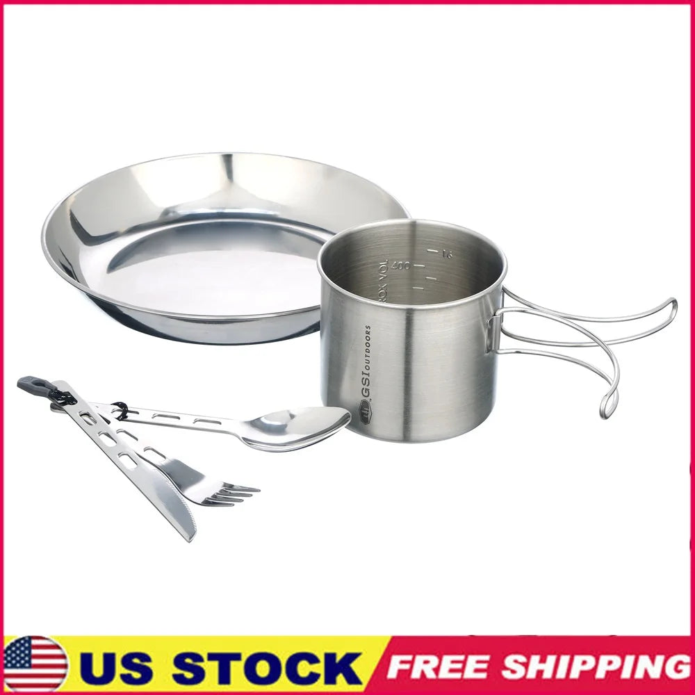 Lightweight Durable 1 Person Camping Table Set Stainless Steel Cutlery Plate Cup