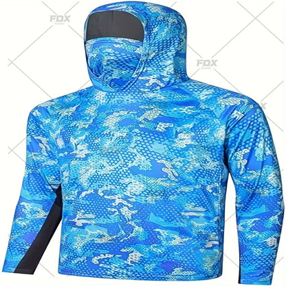 Army Green Camo Colorful Hoodie with Face Mask UV 50+Gaiter Fishing Clothing Men&