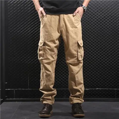 Cargo Pants Men's Pure Cotton Loose Casual Trousers Camo Overalls Multi-pocket Wear Resistant Straight Pants Outdoor Sport Pants