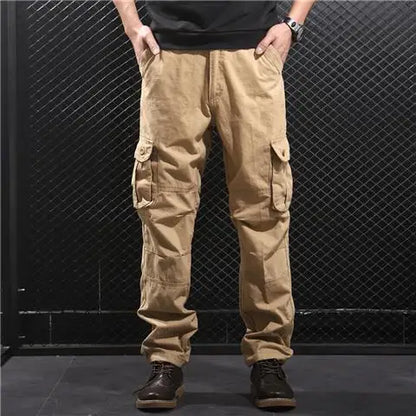 Cargo Pants Men's Pure Cotton Loose Casual Trousers Camo Overalls Multi-pocket Wear Resistant Straight Pants Outdoor Sport Pants
